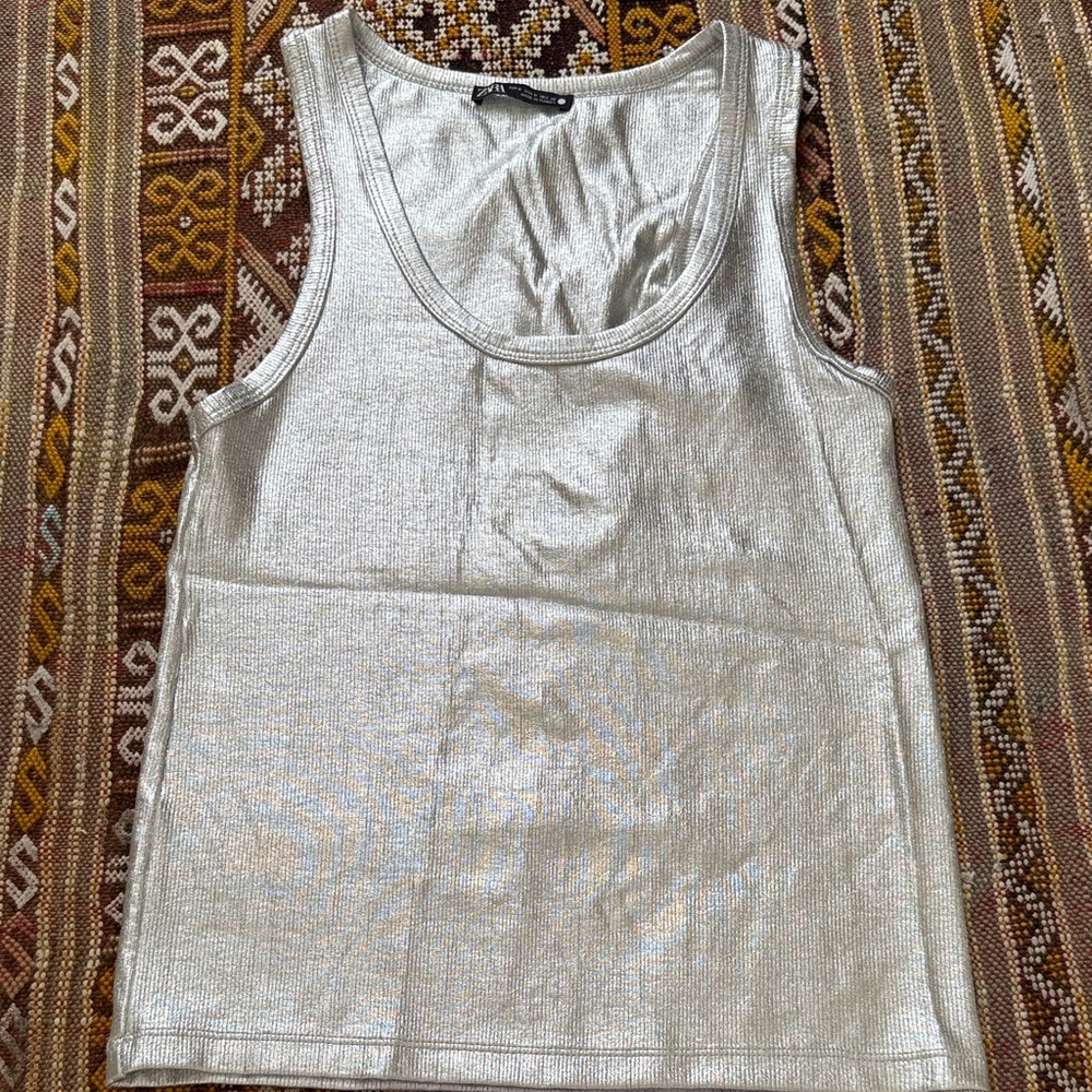 Zara Shimmering Silver Tank Top